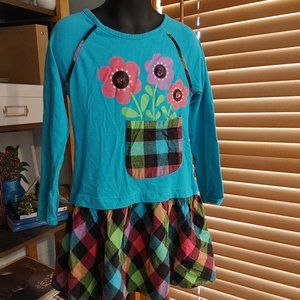 ADORABLE Girls' Long Sleeved Plaid and Floral Dress